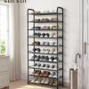 STO STO 10-Tier Shoe Rack with Sturdy Mesh Shelves, Tall Metal Shoe Organizer for Entryway, Closet, Garage, Front Door, Holds 30 Pairs, Free Standing Large Shoe Storage Shelf, Adjustable Feet, Black