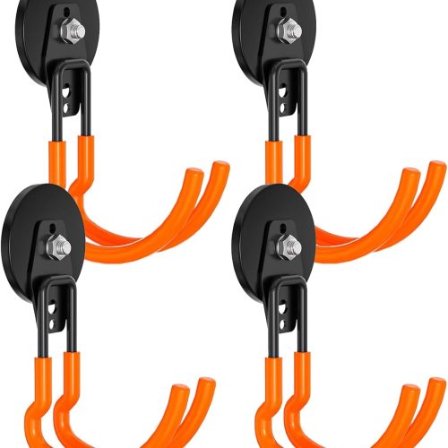 Heavy Duty Storage Magnetic Utility Hooks Large Garage Magnet Hooks with Anti-Slip Coating for Metal Cabinet,Pegboard,Garage Shelve,Garden Tools (Orange4pro)
