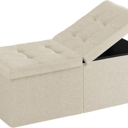 30.5-INCH Storage Ottoman Bench, Footrest with Storage, End of Bed Bench Coffee Table for Living Room, Bedroom, Entryway, Beige