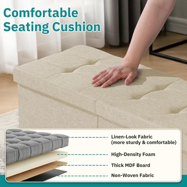 30.5-INCH Storage Ottoman Bench, Footrest with Storage, End of Bed Bench Coffee Table for Living Room, Bedroom, Entryway, Beige