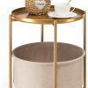 Gold Side Table with Basket, Small Round Table for Living Room | Metal Modern Nightstand for Small Space, Bedroom, Nursery, Accent Metal Stand with Removable Serving Tray, 20.47 in Tall