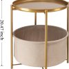 Gold Side Table with Basket, Small Round Table for Living Room | Metal Modern Nightstand for Small Space, Bedroom, Nursery, Accent Metal Stand with Removable Serving Tray, 20.47 in Tall