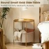 Gold Side Table with Basket, Small Round Table for Living Room | Metal Modern Nightstand for Small Space, Bedroom, Nursery, Accent Metal Stand with Removable Serving Tray, 20.47 in Tall