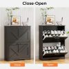Homleke Farmhouse Shoe Cabinet for Entryway with 2 Barn-Style Flip Drawers, Narrow Shoe Storage Organizer with Top Display Shelf, Adjustable Shelves, Shoe Rack for Hallway, Closet- (Black, 24" Wide)