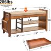 PETKABOO Shoe Bench with Hidden Drawer and Side Holder, 2 Tier Entryway Bench with Storage 39.4 in, Bamboo Shoe Rack with Cushion for Entryway Hallway Living Room Bedroom