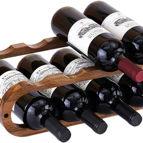 Navtcow Wine Rack and Water Bottle Organizer 2 in 1 for Cabinet and Countertop - Adjustable in 2 Sizes (Acacia Wood 2 Tier)