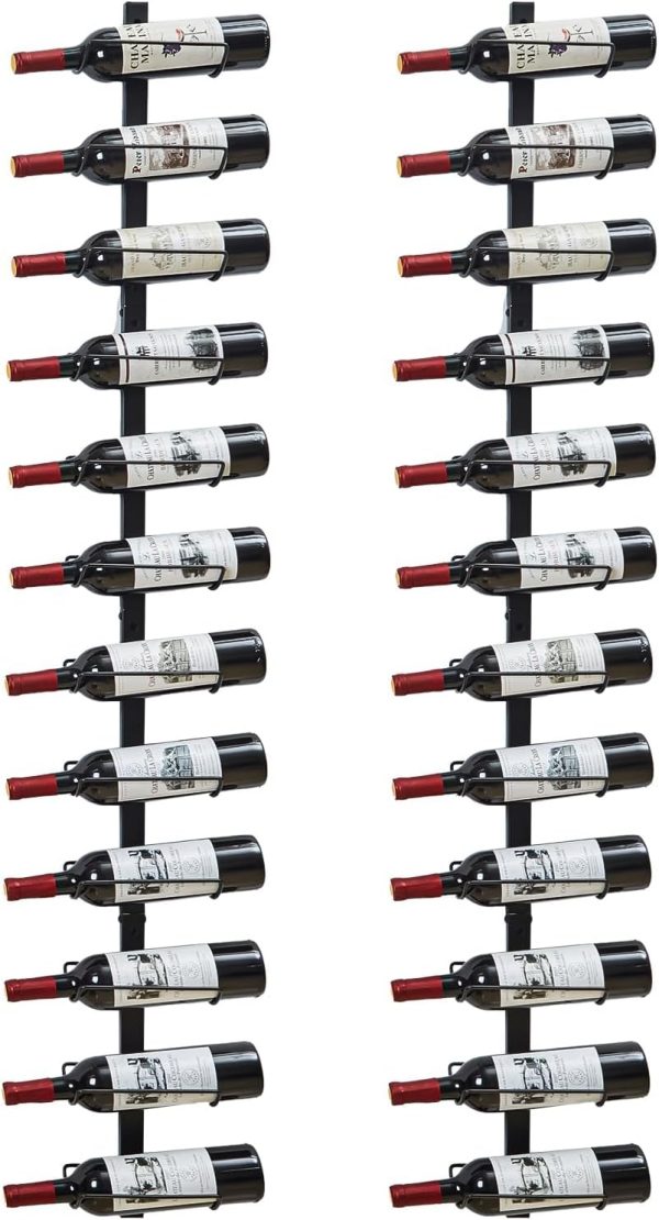 2 Pack 12 Bottle Wall Wine Rack for 24 Wine Bottles, DIY Detachable Wall Mount Wine Rack, Wine Storage Organizer Display Holder Used As One or Four, for Dining Room, Wine Cellar, wine lover gift