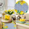 Capri Blue Lemon Table Runner Italy Tile Burlap Artificial Yellow Lemon Fruit Table Runners Farmhouse Coffee Table Center Decor for Home Kitchen Dining Party Patio Indoor Outdoor 13x72 Inch