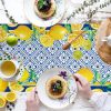 Capri Blue Lemon Table Runner Italy Tile Burlap Artificial Yellow Lemon Fruit Table Runners Farmhouse Coffee Table Center Decor for Home Kitchen Dining Party Patio Indoor Outdoor 13x72 Inch