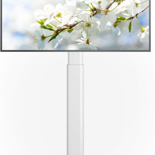 AX WABER Universal Floor TV Stand with Mount 70 Degree Swivel 9 Level Height Adjustable and Space Saving Design for Most 27 to 65 inch LCD, LED OLED TVs, Perfect for Corner & Bedroom White AX1006TW