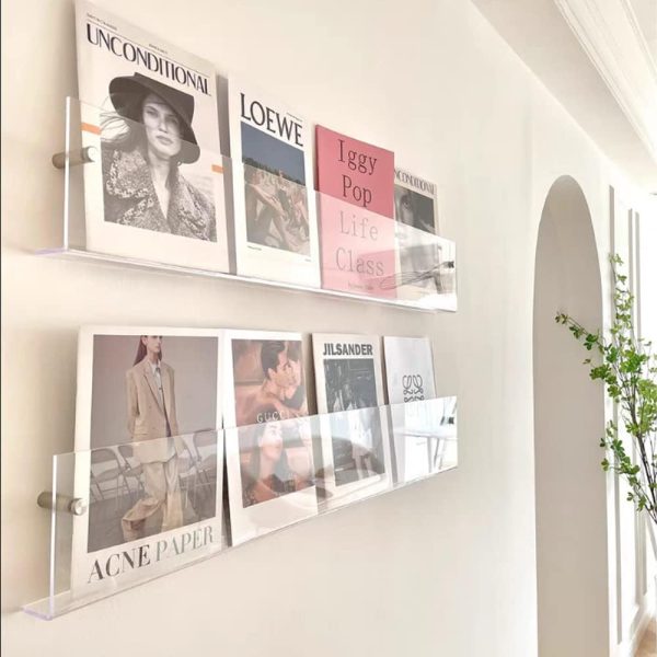 CT0439198JS_1 DuvinDD 2 Pack Acrylic Magazine Holder Rack Brochure Holder Wall Mount 24 inch Clear Hanging Magazine Rack Floating Bookshelf for Literature Pamphlet Organizer for Room Office, with Mounting Kit