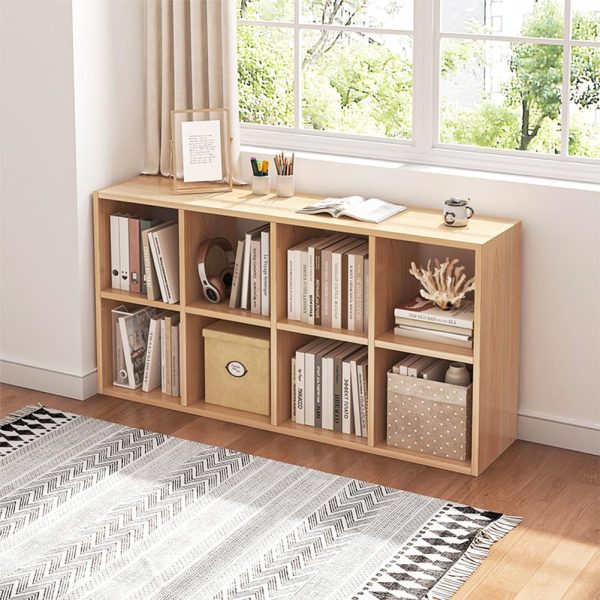 CT0439215JS_1 NELYE 8 Cube Organizer Bookcase Oak Open Shelf | Suitable for 11-inch Fabric Storage Bins, Simple Compartments Bookshelf, Holds 20 Lbs per Cube