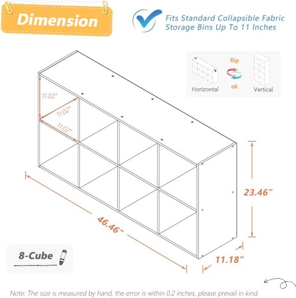 CT0439215JS_2 NELYE 8 Cube Organizer Bookcase Oak Open Shelf | Suitable for 11-inch Fabric Storage Bins, Simple Compartments Bookshelf, Holds 20 Lbs per Cube