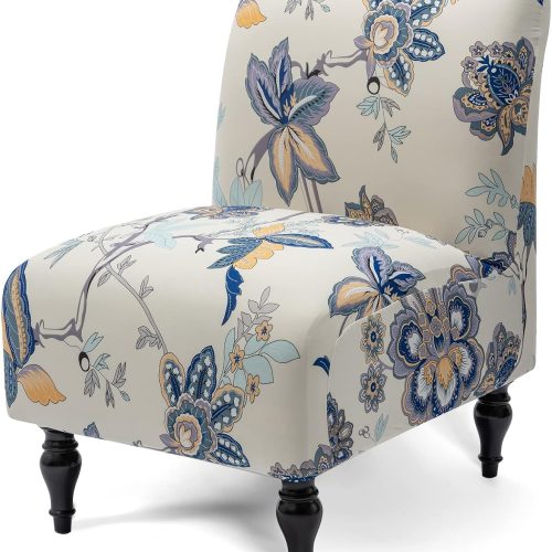 Liykimt Armless Accent Chair Cover Slipcover,Slipper Chair Stretch Spandex Removable for Armless Chair Furniture Protector Covers for Living Dining Room Hotel (Beige Flower, 1)