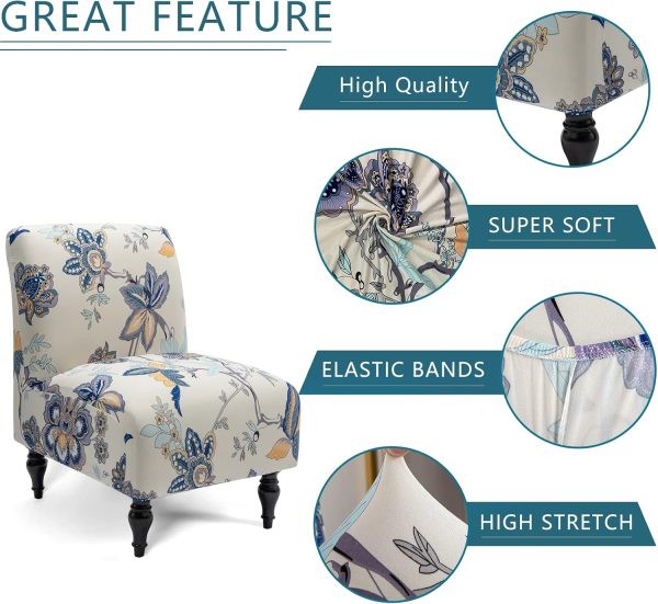 Liykimt Armless Accent Chair Cover Slipcover,Slipper Chair Stretch Spandex Removable for Armless Chair Furniture Protector Covers for Living Dining Room Hotel (Beige Flower, 1)