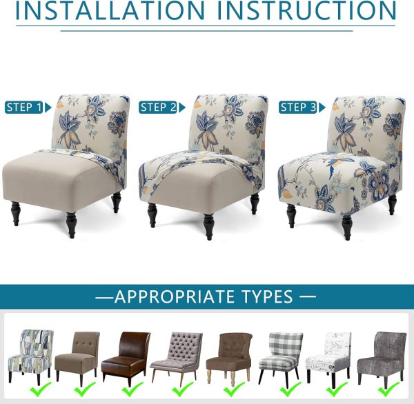Liykimt Armless Accent Chair Cover Slipcover,Slipper Chair Stretch Spandex Removable for Armless Chair Furniture Protector Covers for Living Dining Room Hotel (Beige Flower, 1)