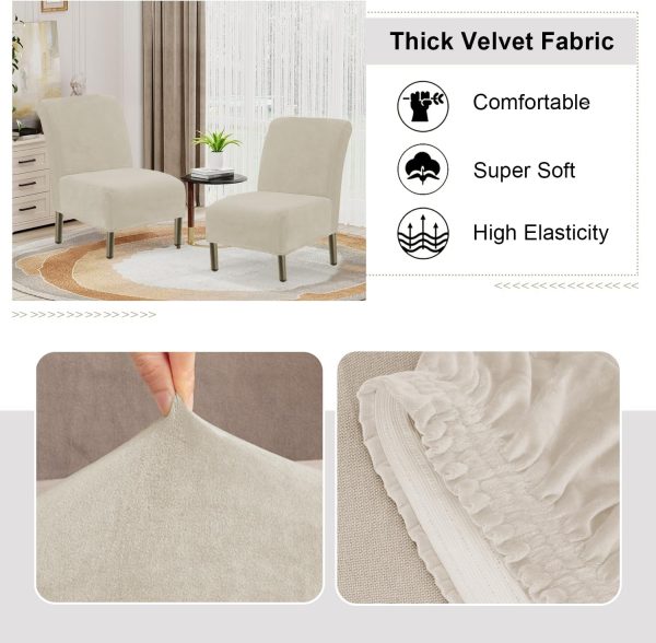 Velvet Armless Accent Chair Covers Luxury Thick Velvet Chair Slipcovers, Removable Furniture Protector for Living Dining Room Hotel, Ivory