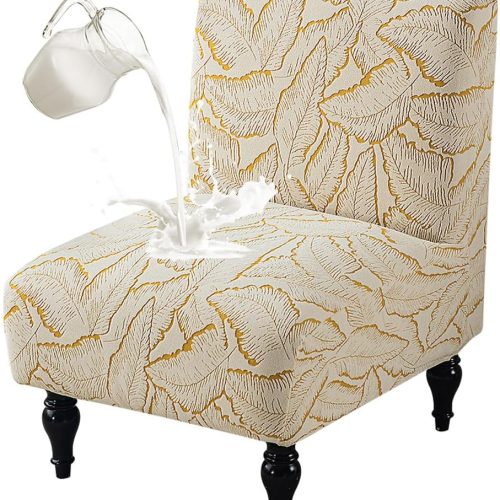 Armless Accent Chair Cover Stretch Jacquard Accent Chair Slipcover for Slipper Chair Without Arms Printed Armless Chair Furniture Protector Covers for Living Dining Room Hotel Gold
