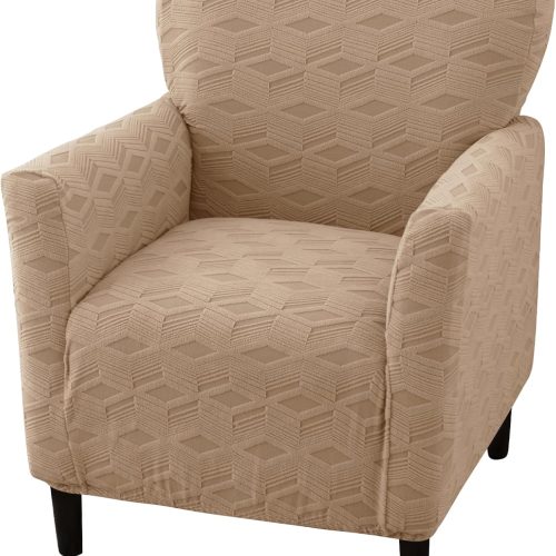 Stretch Modern Banquet Armchair Slipcover 1-Piece Accent Chair Covers with Arms Soft Chair Slipcovers for Living Room Armchair Furniture Protector Office Reception Reading Sofa (Khaki)