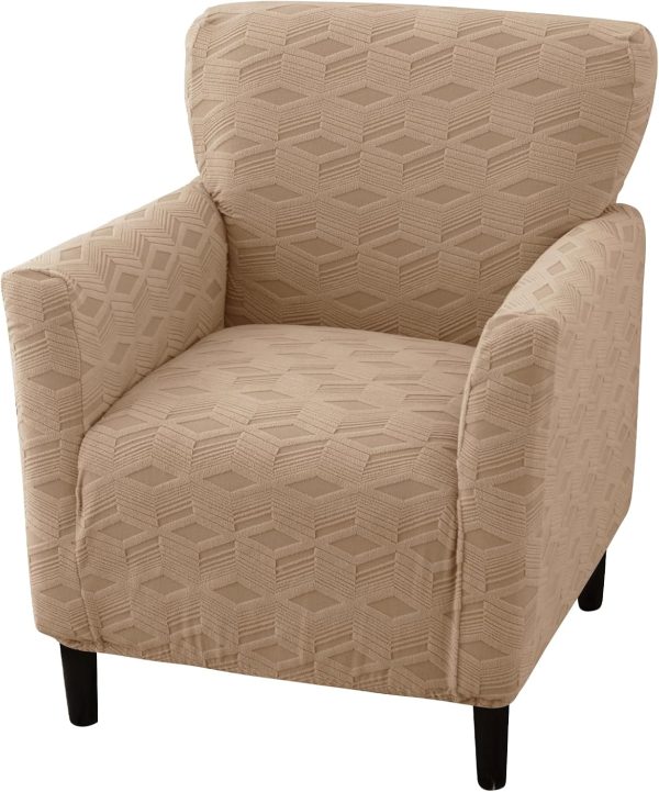 Stretch Modern Banquet Armchair Slipcover 1-Piece Accent Chair Covers with Arms Soft Chair Slipcovers for Living Room Armchair Furniture Protector Office Reception Reading Sofa (Khaki)