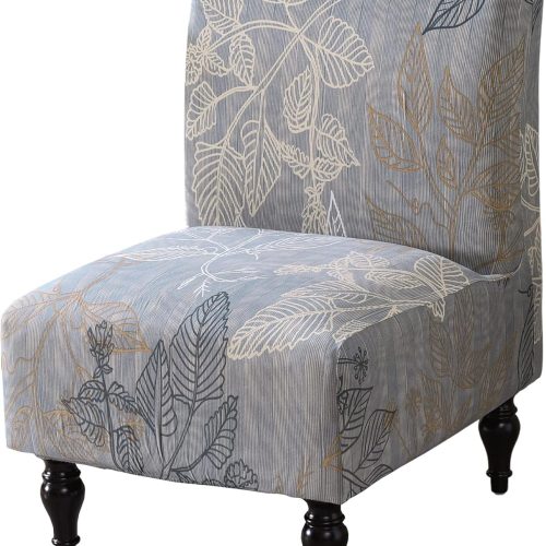 CT0439364JS_1 Armless Accent Chair Cover Slipcover, Stretch Chair Slipper Super Fit Armless Chair Furniture Protector Cover Slipcover for Living Room Hotel (Leaves Grey)