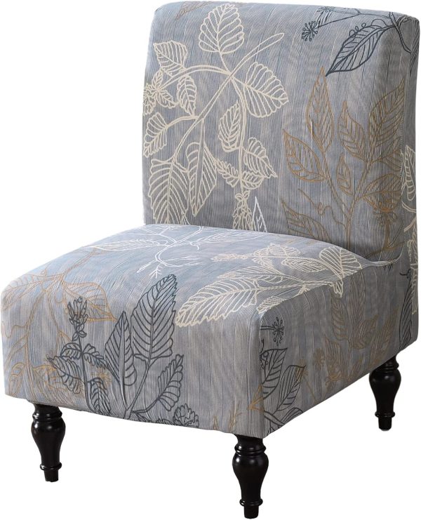 Armless Accent Chair Cover Slipcover, Stretch Chair Slipper Super Fit Armless Chair Furniture Protector Cover Slipcover for Living Room Hotel (Leaves Grey)