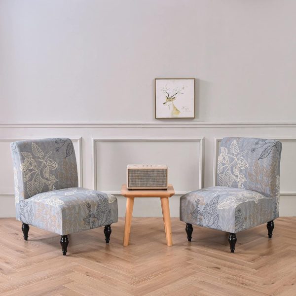 Armless Accent Chair Cover Slipcover, Stretch Chair Slipper Super Fit Armless Chair Furniture Protector Cover Slipcover for Living Room Hotel (Leaves Grey)