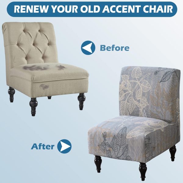 Armless Accent Chair Cover Slipcover, Stretch Chair Slipper Super Fit Armless Chair Furniture Protector Cover Slipcover for Living Room Hotel (Leaves Grey)