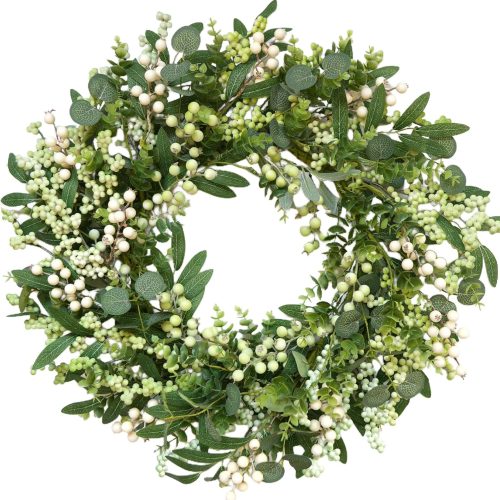 Green Eucalyptus Wreaths for Front Door 20 inch Spring Summer Wreath with Eucalyptus Leaves,Olives Leaves,Berry for Indoor Outdoor Farmhouse Home Porch Wall Window Festival Wedding Decor All Season