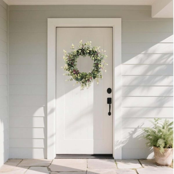 26 Inch Eucalyptus Wreaths for Front Door Spring Summer Fall Wreath with Eucalyptus Leaves,Magnolia Leaves, Green Decor for Porch, Window, Farmhouse, Home, with LED Lights
