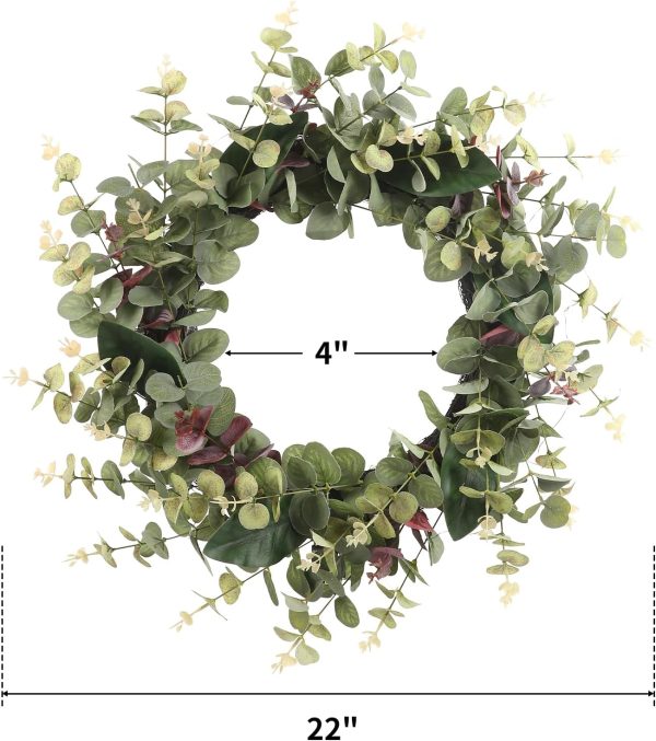 26 Inch Eucalyptus Wreaths for Front Door Spring Summer Fall Wreath with Eucalyptus Leaves,Magnolia Leaves, Green Decor for Porch, Window, Farmhouse, Home, with LED Lights