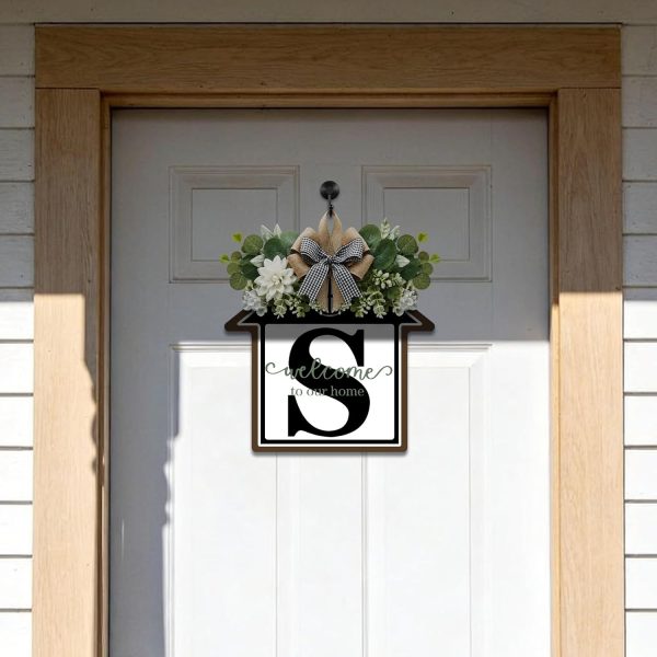 CT0439514JS_2 Large 14" Last Name House Front Door Wreath Decor for All Seasons, 26 Initial Letter Wreaths for Front Door Porch Welcome Garland and Eucalyptus Hanging Gift for Farmhouse Welcome Sign (D)