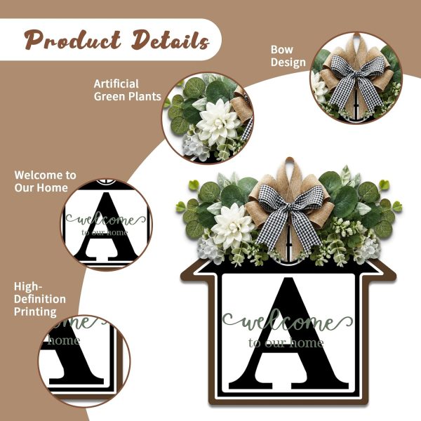 CT0439514JS_4 Large 14" Last Name House Front Door Wreath Decor for All Seasons, 26 Initial Letter Wreaths for Front Door Porch Welcome Garland and Eucalyptus Hanging Gift for Farmhouse Welcome Sign (D)