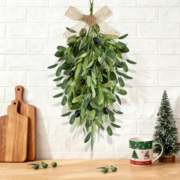 22" Spring Wreaths for Front Door 2 PCS Olive Teardrop Swag Summer Wreathswith Olive Leaf Fruit, Home Decoration for Outdoor Living Room Indoor Wall and Outside Summer All Season Wedding