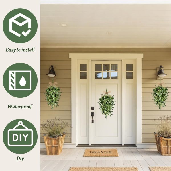22" Spring Wreaths for Front Door 2 PCS Olive Teardrop Swag Summer Wreathswith Olive Leaf Fruit, Home Decoration for Outdoor Living Room Indoor Wall and Outside Summer All Season Wedding