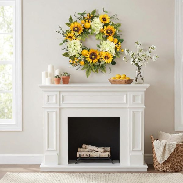 Sunflower Wreath with Hydrangeas, Lemons, Big Berry,Summer Wreath for Front Door, Unique Housewarming Gift,mother'day Gift,Farmhouse Porch Decor, Wall Decor-22IN