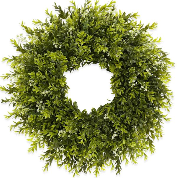 28'' Large Boxwood Wreath for Front Door Porch Window Artificial Boxwood Leaves with White Seed Greenery Outdoor Indoor Wreath for Home Farmhouse Wall Decor Spring Summer Fall All Seasons (Green)