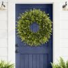 28'' Large Boxwood Wreath for Front Door Porch Window Artificial Boxwood Leaves with White Seed Greenery Outdoor Indoor Wreath for Home Farmhouse Wall Decor Spring Summer Fall All Seasons (Green)