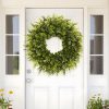 28'' Large Boxwood Wreath for Front Door Porch Window Artificial Boxwood Leaves with White Seed Greenery Outdoor Indoor Wreath for Home Farmhouse Wall Decor Spring Summer Fall All Seasons (Green)