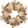 18 Inch Lush Fall Wreath for Front Door, Boho Brown Outdoor Wreath with Faux Dried Hydrangea Pampas Burlap & Flowers, Farmhouse Fall Winter Thanksgiving Harvest Décor