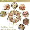18 Inch Lush Fall Wreath for Front Door, Boho Brown Outdoor Wreath with Faux Dried Hydrangea Pampas Burlap & Flowers, Farmhouse Fall Winter Thanksgiving Harvest Décor