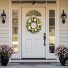 22 Inch Lemon Floral Wreath with White Peonies and Eucalyptus Leaves, Summer Front Door Wreath, Farmhouse Decor for Spring Summer Indoor Outdoor Use