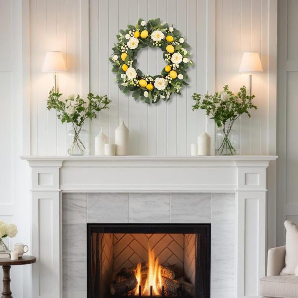 22 Inch Lemon Floral Wreath with White Peonies and Eucalyptus Leaves, Summer Front Door Wreath, Farmhouse Decor for Spring Summer Indoor Outdoor Use