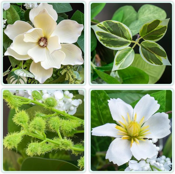 24 Inch Spring and Summer Magnolia Wreath for Front Door, Artificial White Magnolia with Berries and Greenery, Spring and Summer Door Wreath for Indoor Outdoor Decor