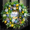 Spring Summer Wreaths for Front Door 24 Inch,Summer Wreath with Artificial Lemon,Daisy,Hydrangea & Lotus Pods,Door Wreath for Indoor Outdoor Farmhouse Home Decor