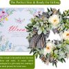 WREATHOME Lambs Ear Wreaths for Farmhouse Front Door Outside Year Round | 20'' Artificial Spring Summer Fall Winter Wreath with Peony Buffalo Bow Green Handmade Everyday Home Decor