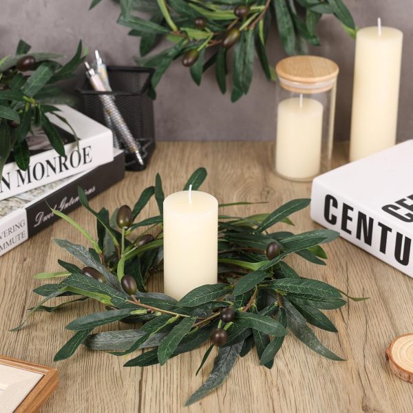 8 Pcs Artificial Green Olive Wreaths Greenery Wreath with Olive Leaves Mini Green Kitchen Cabinet Wreaths Swag Spring Summer Wreath for Front Door Porch Wall Window Farmhouse Wedding Decoration