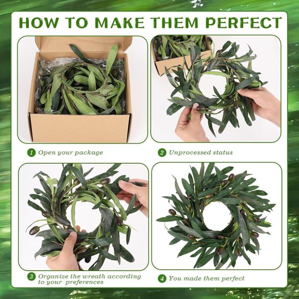 8 Pcs Artificial Green Olive Wreaths Greenery Wreath with Olive Leaves Mini Green Kitchen Cabinet Wreaths Swag Spring Summer Wreath for Front Door Porch Wall Window Farmhouse Wedding Decoration