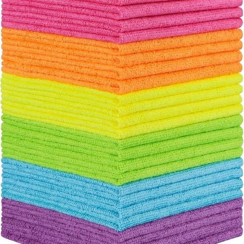 Orighty Microfiber Cleaning Cloth - 24 Pack, Cleaning Rags 12x11 inch | Highly Absorbent Household Cleaning Supplies, Reusable Microfiber Towels Lint Free Cloths for House, Kitchen, Car Care