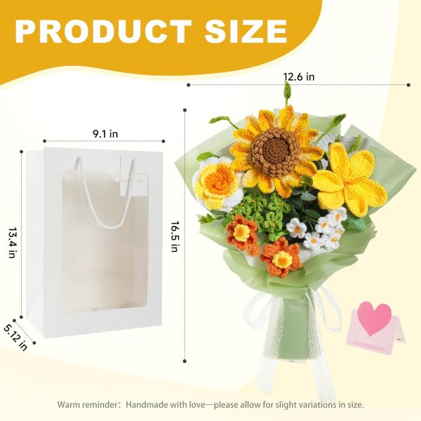 Crochet Flower Bouquet,Yellow Sunflower Bouquet with Card/Bag | Handmade knitted bouquet, ideal gift for Mother's Day, Teacher, Birthday, Graduation, Women, Wife